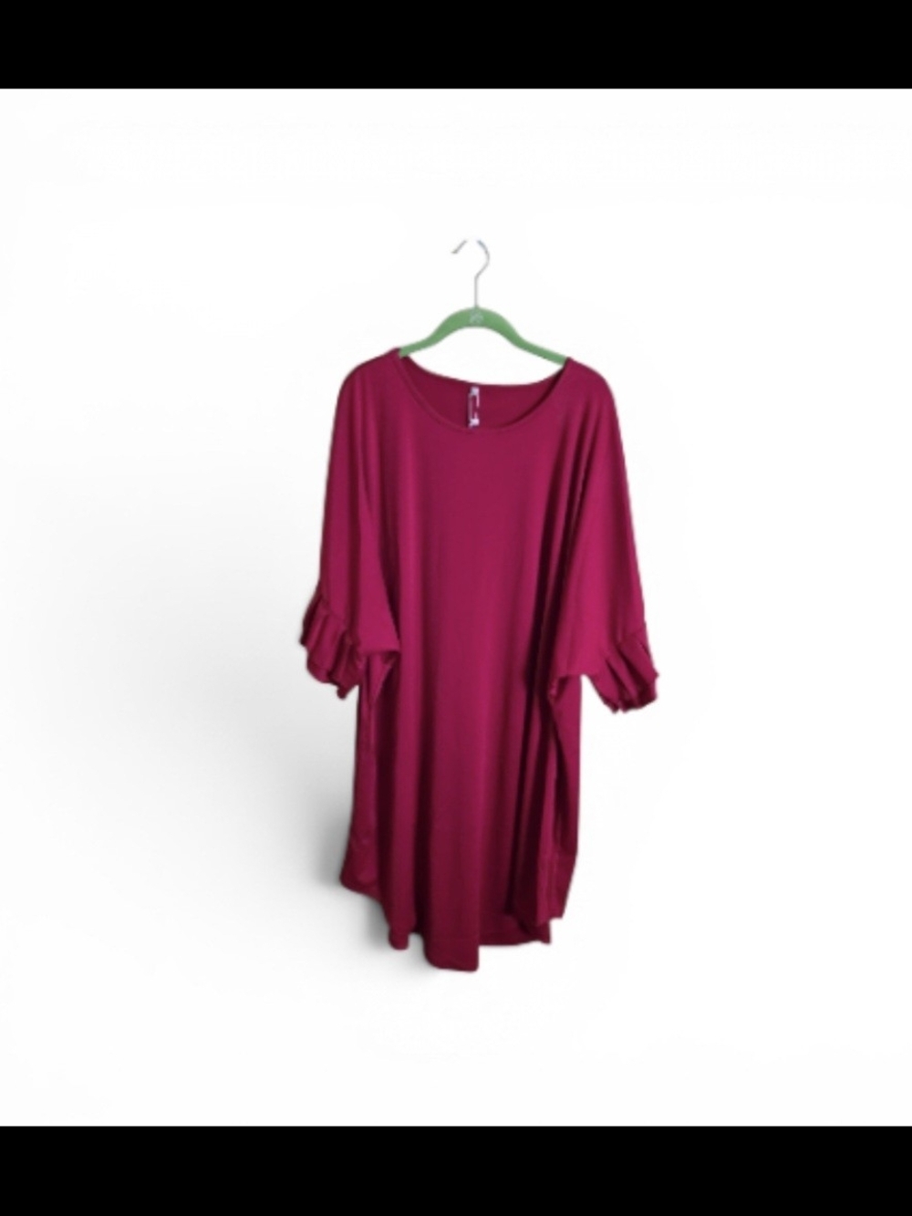 Plus-Size Ruffled Sleeve Swing Dress - Wine - Picture 3 of 4